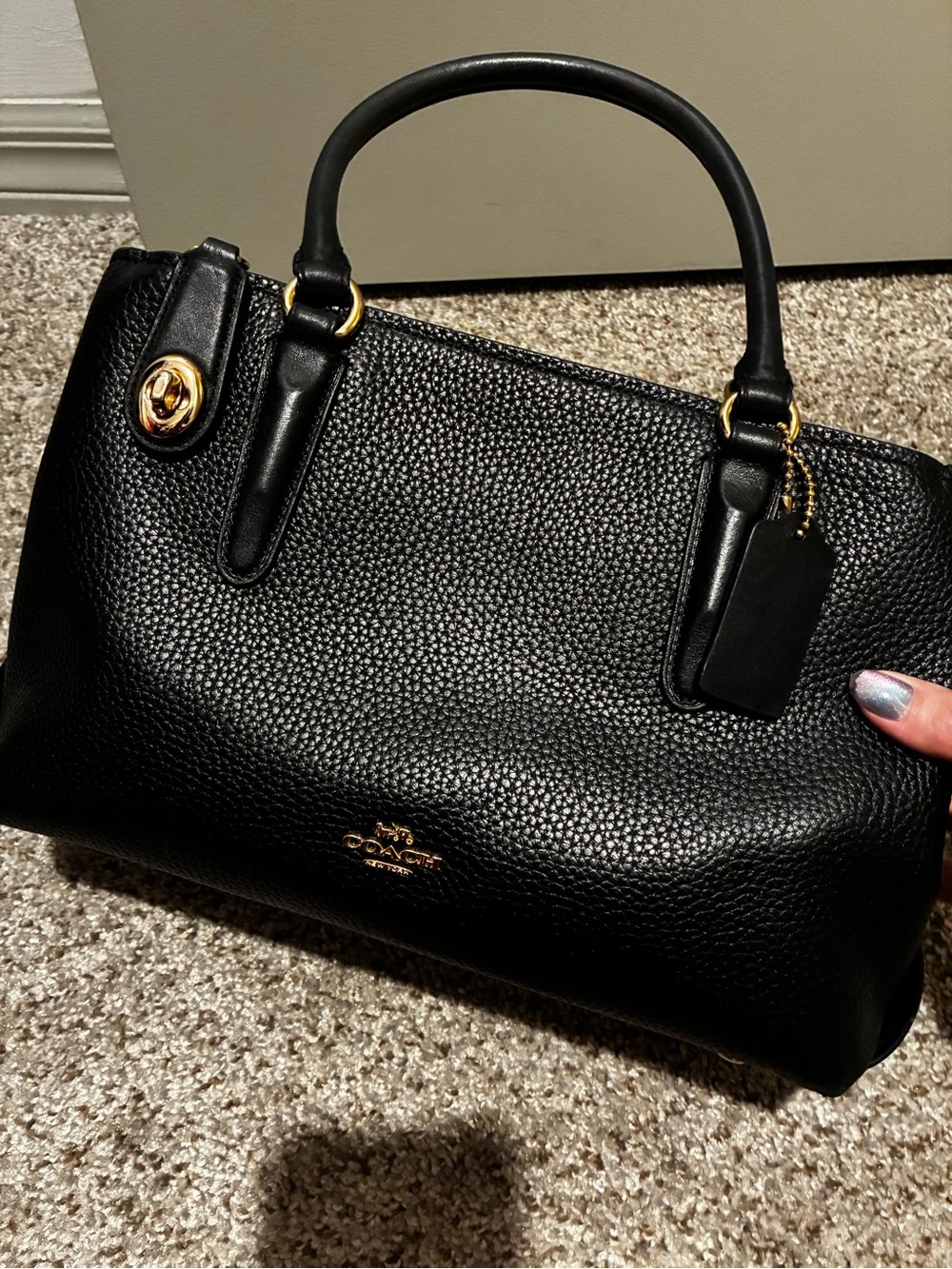 Coach Brooklyn Carryall 28 Black Pebbled Leather Purse Gold Hardware - NO STRAP - Picture 2 of 16